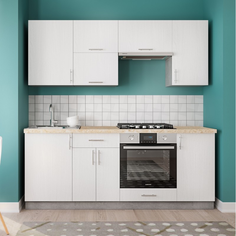 KITCHEN COMBO MELAMINE WHITE AND BEIGE MARBLE LOOK TOP 200x47x84,8Hcm.FK2470.02 KITCHEN COMBO MELAMINE WHITE AND BEIGE MARBLE LOOK TOP 200x47x84,8Hcm.FK2470.02
