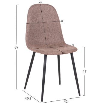 DINING CHAIR LEONARDO FK00100.28 DARK BEIGE FABRIC & BLACK METAL LEGS 42x49,5x89Hcm.