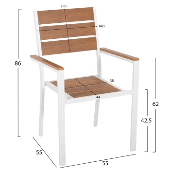 ALUMINUM ARMCHAIR SAGA FK5981.01 WHITE-POLYWOOD IN NATURAL 55x55x86Hcm. ALUMINUM ARMCHAIR SAGA FK5981.01 WHITE-POLYWOOD IN NATURAL 55x55x86Hcm.