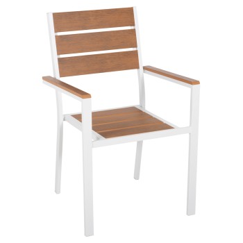 ALUMINUM ARMCHAIR SAGA FK5981.01 WHITE-POLYWOOD IN  NATURAL 55x55x86Hcm.