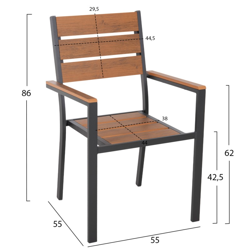 ALUMINUM ARMCHAIR SAGA FK5981.03 ANTHRACITE-POLYWOOD IN NATURAL 55x55x86Hcm. ALUMINUM ARMCHAIR SAGA FK5981.03 ANTHRACITE-POLYWOOD IN NATURAL 55x55x86Hcm.
