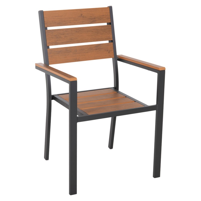 ALUMINUM ARMCHAIR SAGA FK5981.03 ANTHRACITE-POLYWOOD IN NATURAL 55x55x86Hcm. ALUMINUM ARMCHAIR SAGA FK5981.03 ANTHRACITE-POLYWOOD IN NATURAL 55x55x86Hcm.