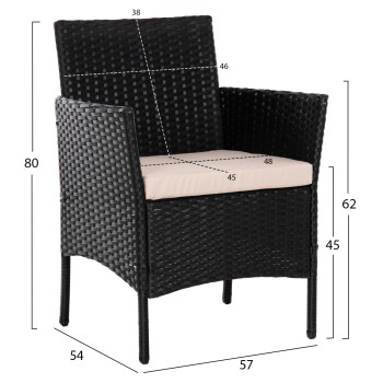 OUTDOOR LOUNGE SET 4PCS STASIA FK6089.01 SYNTHETIC RATTAN IN BLACK-CUSHIONS IN CAPPUCCINO OUTDOOR LOUNGE SET 4PCS STASIA FK6089.01 SYNTHETIC RATTAN IN BLACK-CUSHIONS IN CAPPUCCINO