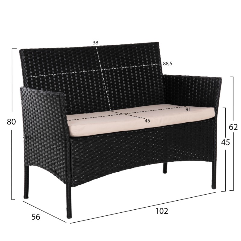 OUTDOOR LOUNGE SET 4PCS STASIA FK6089.01 SYNTHETIC RATTAN IN BLACK-CUSHIONS IN CAPPUCCINO OUTDOOR LOUNGE SET 4PCS STASIA FK6089.01 SYNTHETIC RATTAN IN BLACK-CUSHIONS IN CAPPUCCINO