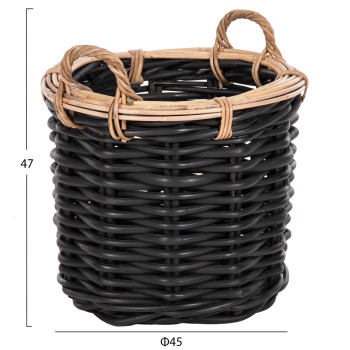 FLOOR BASKETS 2PCS POTTS FK4379 CL RATTAN IN BLACK&NATURAL Φ61+Φ45cm. FLOOR BASKETS 2PCS POTTS FK4379 CL RATTAN IN BLACK&NATURAL Φ61+Φ45cm.