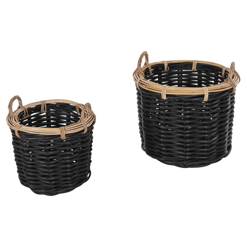 FLOOR BASKETS 2PCS POTTS FK4379 CL RATTAN IN BLACK&NATURAL Φ61+Φ45cm. FLOOR BASKETS 2PCS POTTS FK4379 CL RATTAN IN BLACK&NATURAL Φ61+Φ45cm.