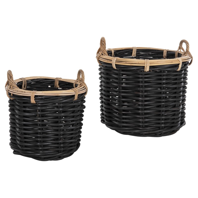 FLOOR BASKETS 2PCS POTTS FK4379 CL RATTAN IN BLACK&NATURAL Φ61+Φ45cm. FLOOR BASKETS 2PCS POTTS FK4379 CL RATTAN IN BLACK&NATURAL Φ61+Φ45cm.
