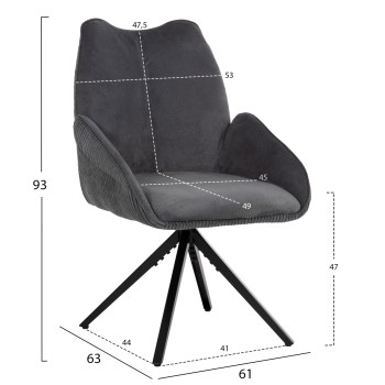 DINING ARMCHAIR SHAI FK9844.03 GREY FABRIC-BLACK METAL BASE 61x63x93Hcm. DINING ARMCHAIR SHAI FK9844.03 GREY FABRIC-BLACK METAL BASE 61x63x93Hcm.