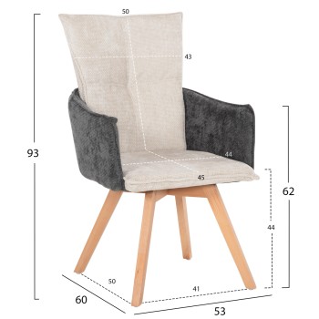 DINING ARMCHAIR REX FK9847.04 BEIGE-GREY FABRIC-BEECH WOOD LEGS 53x60x93Hcm. DINING ARMCHAIR REX FK9847.04 BEIGE-GREY FABRIC-BEECH WOOD LEGS 53x60x93Hcm.