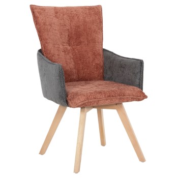 DINING ARMCHAIR REX FK9847.06 BRICK RED-GREY FABRIC-BEECH WOOD LEGS 53x60x93Hcm.