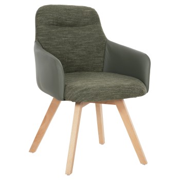 DINING ARMCHAIR DEW FK9848.05 FABRIC & PU IN GREEN-BEECH WOOD LEGS 56,5x62x81,5Hcm.