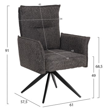 DINING ARMCHAIR ZORIN FK9846.03 GREY FABRIC-BLACK METAL BASE 64x66x94,5Hcm.
