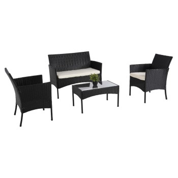 OUTDOOR LOUNGE SET 4PCS STASIA FK6089.04 SYNTHETIC RATTAN IN BLACK-CUSHIONS IN BEIGE