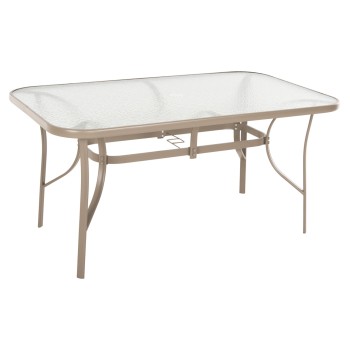 DINING TABLE BRUNO FK5145.14 METAL IN CHAMPAGNE COLOR-TEMPERED GLASS & UMBRELLA HOLE 150X90Χ72Hcm.