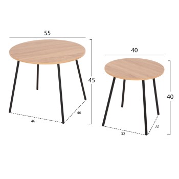 COFFEE TABLES 2PCS ROUND CUPPER FK9878.01 MELAMINE IN SONAMA-BLACK METAL Φ55x45Hcm. COFFEE TABLES 2PCS ROUND CUPPER FK9878.01 MELAMINE IN SONAMA-BLACK METAL Φ55x45Hcm.
