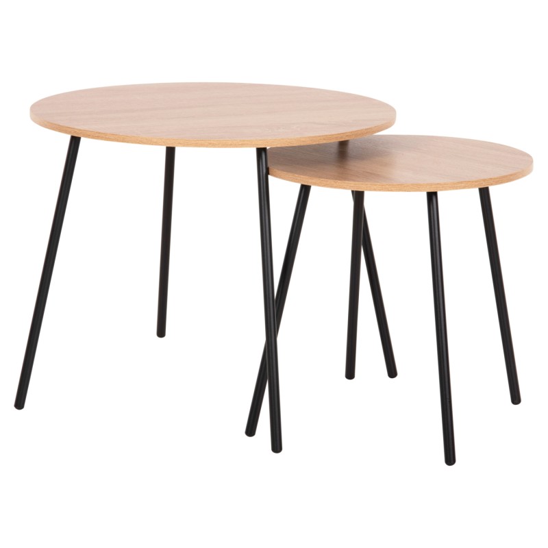 COFFEE TABLES 2PCS ROUND CUPPER FK9878.01 MELAMINE IN SONAMA-BLACK METAL Φ55x45Hcm. COFFEE TABLES 2PCS ROUND CUPPER FK9878.01 MELAMINE IN SONAMA-BLACK METAL Φ55x45Hcm.