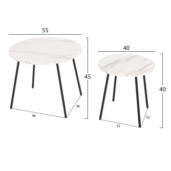 COFFEE TABLES 2PCS ROUND CUPPER FK9878.12 MELAMINE IN WHITE MARBLE-BLACK METAL Φ55x45Hcm. COFFEE TABLES 2PCS ROUND CUPPER FK9878.12 MELAMINE IN WHITE MARBLE-BLACK METAL Φ55x45Hcm.