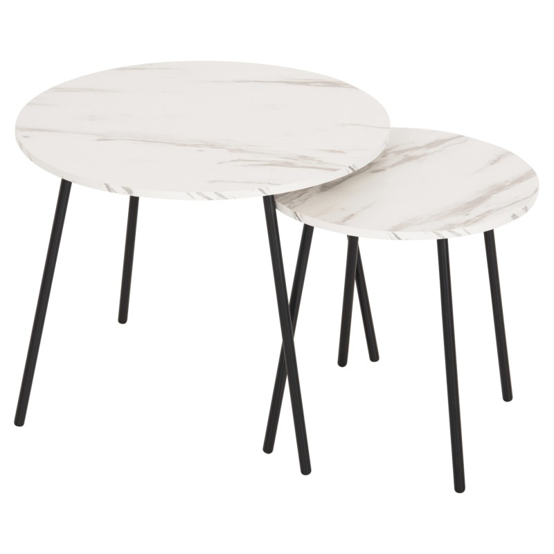 COFFEE TABLES 2PCS ROUND CUPPER FK9878.12 MELAMINE IN WHITE MARBLE-BLACK METAL Φ55x45Hcm.
