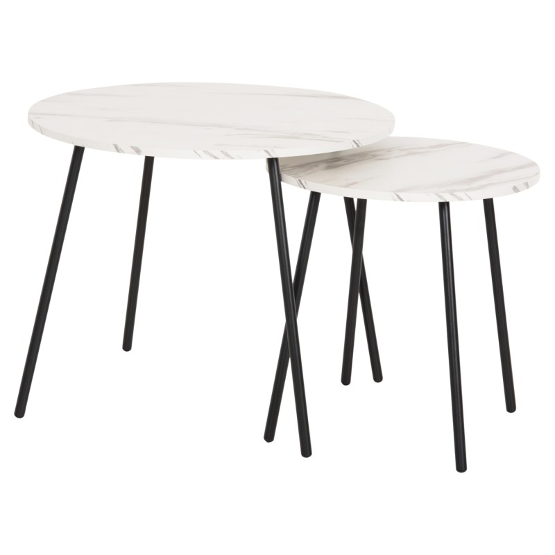 COFFEE TABLES 2PCS ROUND CUPPER FK9878.12 MELAMINE IN WHITE MARBLE-BLACK METAL Φ55x45Hcm.