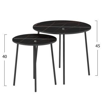 COFFEE TABLES 2PCS ROUND CUPPER FK9878.13 MELAMINE IN BLACK MARBLE-BLACK METAL Φ55x45Hcm. COFFEE TABLES 2PCS ROUND CUPPER FK9878.13 MELAMINE IN BLACK MARBLE-BLACK METAL Φ55x45Hcm.