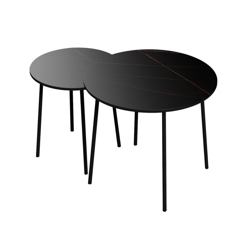 COFFEE TABLES 2PCS ROUND CUPPER FK9878.13 MELAMINE IN BLACK MARBLE-BLACK METAL Φ55x45Hcm.