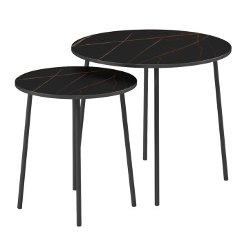 COFFEE TABLES 2PCS ROUND CUPPER FK9878.13 MELAMINE IN BLACK MARBLE-BLACK METAL Φ55x45Hcm.