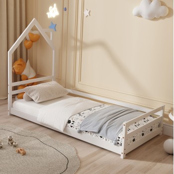 BED FOR KIDS HOUSER FK676.03 t.MONTESSORI SOLID PINE WOOD IN WHITE- 190x90cm.