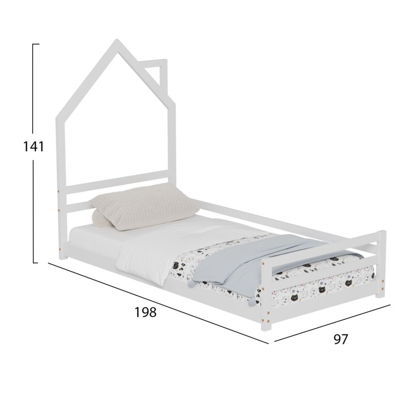 BED FOR KIDS HOUSER FK676.03 t.MONTESSORI SOLID PINE WOOD IN WHITE- 190x90cm. BED FOR KIDS HOUSER FK676.03 t.MONTESSORI SOLID PINE WOOD IN WHITE- 190x90cm.