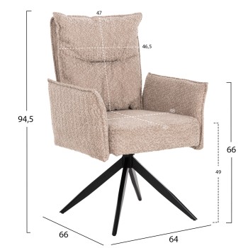 DINING ARMCHAIR ZORIN FK9846.07 DARK BEIGE FABRIC-BLACK METAL BASE 64x66x94,5Hcm.