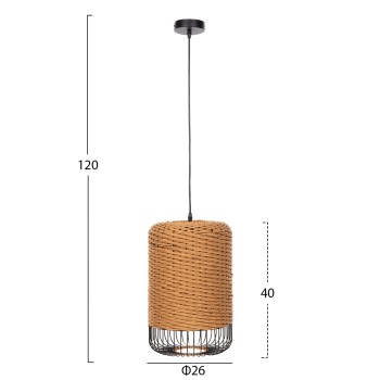 CEILING PENDANT LAMP FK4340 SAND BEIGE PAPER ROPE-BLACK METAL FRAME Φ26x40-120Hcm. CEILING PENDANT LAMP FK4340 SAND BEIGE PAPER ROPE-BLACK METAL FRAME Φ26x40-120Hcm.
