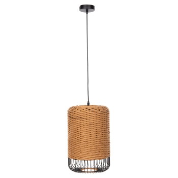 CEILING PENDANT LAMP FK4340 SAND BEIGE PAPER ROPE-BLACK METAL FRAME Φ26x40-120Hcm.