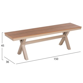 ALUMINUM BENCH TAWNEE FK6038.04 CHAMPAGNE COLOR- POLYWOOD SEAT IN NATURAL WOOD COLOR 150x36x45Hcm. ALUMINUM BENCH TAWNEE FK6038.04 CHAMPAGNE COLOR- POLYWOOD SEAT IN NATURAL WOOD COLOR 150x36x45Hcm.