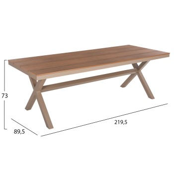 ALUMINUM RECTANGULAR TABLE TAWNEE FK6039.04 CHAMPAGNE COLOR-POLYWOOD IN NATURAL WOOD 219,5x89,5x73Hcm. ALUMINUM RECTANGULAR TABLE TAWNEE FK6039.04 CHAMPAGNE COLOR-POLYWOOD IN NATURAL WOOD 219,5x89,5x73Hcm.