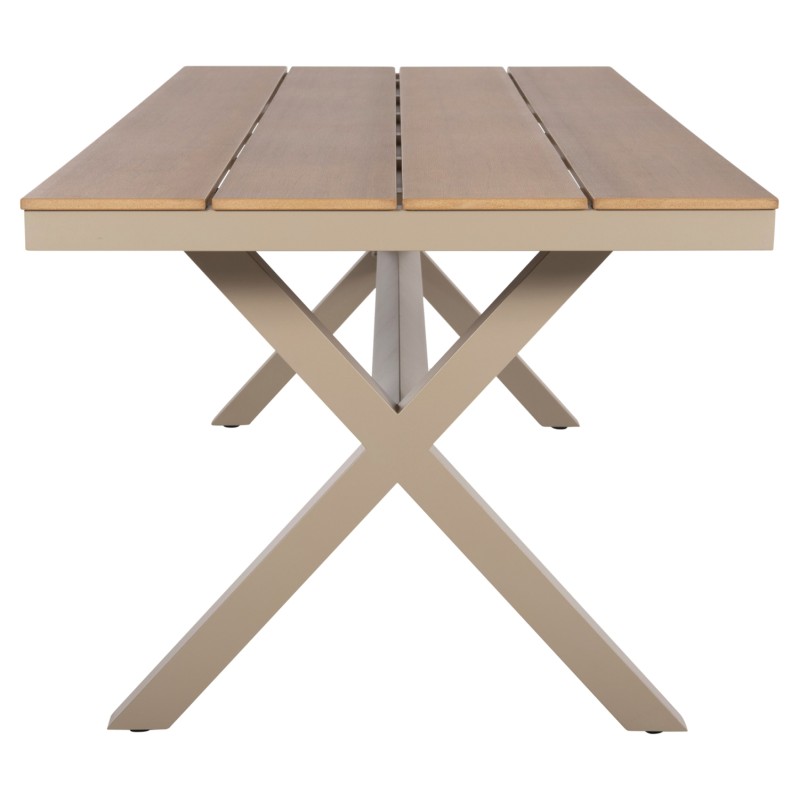 ALUMINUM RECTANGULAR TABLE TAWNEE FK6039.04 CHAMPAGNE COLOR-POLYWOOD IN NATURAL WOOD 219,5x89,5x73Hcm. ALUMINUM RECTANGULAR TABLE TAWNEE FK6039.04 CHAMPAGNE COLOR-POLYWOOD IN NATURAL WOOD 219,5x89,5x73Hcm.