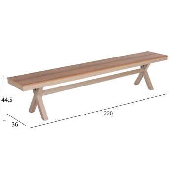 ALUMINUM BENCH TAWNEE FK6040.04 CHAMPAGNE COLOR- POLYWOOD SEAT IN NATURAL WOOD COLOR 220x36x44,5Hcm. ALUMINUM BENCH TAWNEE FK6040.04 CHAMPAGNE COLOR- POLYWOOD SEAT IN NATURAL WOOD COLOR 220x36x44,5Hcm.