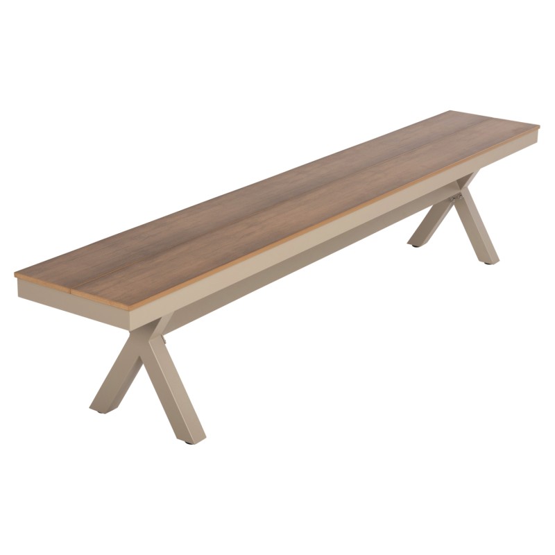 ALUMINUM BENCH TAWNEE FK6040.04 CHAMPAGNE COLOR- POLYWOOD SEAT IN NATURAL WOOD COLOR 220x36x44,5Hcm. ALUMINUM BENCH TAWNEE FK6040.04 CHAMPAGNE COLOR- POLYWOOD SEAT IN NATURAL WOOD COLOR 220x36x44,5Hcm.