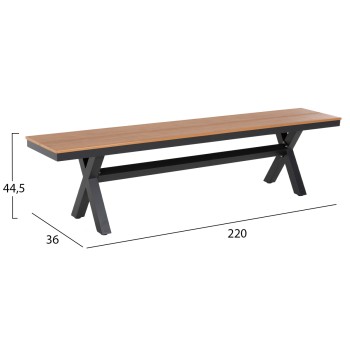 ALUMINUM BENCH TAWNEE FK6040.01 ANTHRACITE- POLYWOOD SEAT IN NATURAL WOOD COLOR 220x36x44,5Hcm. ALUMINUM BENCH TAWNEE FK6040.01 ANTHRACITE- POLYWOOD SEAT IN NATURAL WOOD COLOR 220x36x44,5Hcm.