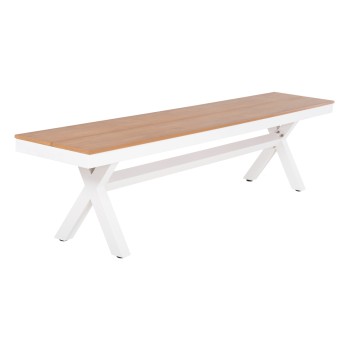 ALUMINUM BENCH TAWNEE FK6038.02 WHITE WITH POLYWOOD SEAT IN NATURAL WOOD COLOR 150x36x45Hcm.