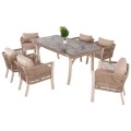OUTDOOR DINING SET 7PCS DRIMM FK6119.01 ALUMINUM IN BEIGE-HPL GREY MARBLE-CAPUCCINO CUSHIONS AND ROPE OUTDOOR DINING SET 7PCS DRIMM FK6119.01 ALUMINUM IN BEIGE-HPL GREY MARBLE-CAPUCCINO CUSHIONS AND ROPE
