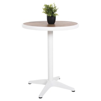 ALUMINUM ROUND TABLE ALEXA FK6086.02 WHITE-POLYWOOD TOP IN NATURAL COLOR Φ60x73Hcm.