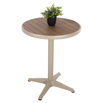 ALUMINUM ROUND TABLE ALEXA FK6086.04 CHAMPAGNE-POLYWOOD TOP IN NATURAL COLOR Φ60x73Hcm.
