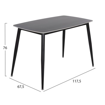 DINING TABLE RAVEN FK9854.02 CERAMIC TOP IN BLACK MARBLE-BLACK METAL LEGS 117,5x67,5x76Hcm.