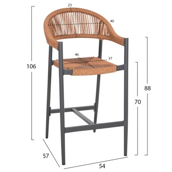 ALUMINUM BAR STOOL GREGG FK5788.12 ANTHRACITE-SAND BEIGE SYNTHETIC RATTAN 55x57x106Hcm. ALUMINUM BAR STOOL GREGG FK5788.12 ANTHRACITE-SAND BEIGE SYNTHETIC RATTAN 55x57x106Hcm.