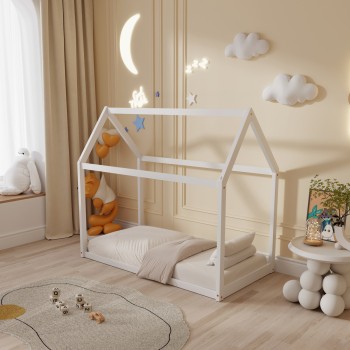 BED FOR KIDS PEPE FK677.03 t.MONTESSORI SOLID PINE WOOD IN WHITE- 190x90cm.