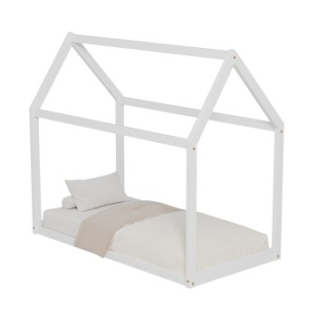 BED FOR KIDS PEPE FK677.03 t.MONTESSORI SOLID PINE WOOD IN WHITE- 190x90cm.