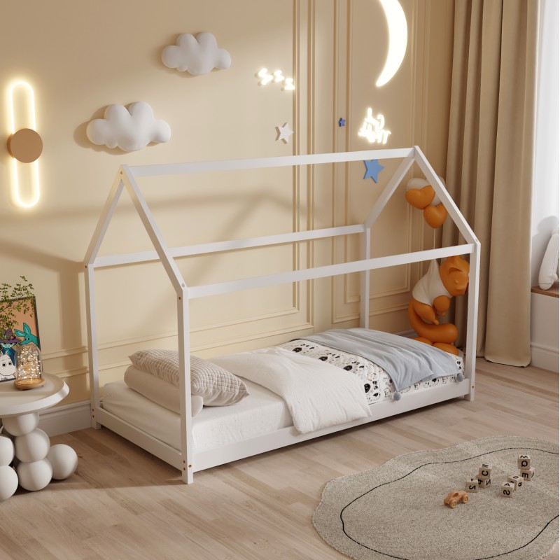 BED FOR KIDS PEPE FK678.03 t.MONTESSORI SOLID PINE WOOD IN WHITE- 140x70cm. BED FOR KIDS PEPE FK678.03 t.MONTESSORI SOLID PINE WOOD IN WHITE- 140x70cm.