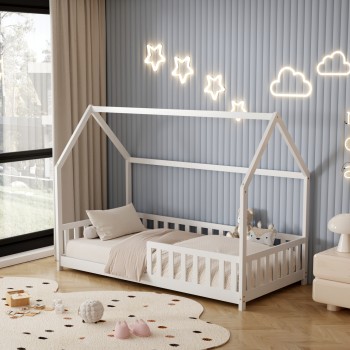 BED FOR KIDS WITH FENCE PHYLLIS FK679.03 t.MONTESSORI SOLID PINE WOOD IN WHITE- 190x90cm. BED FOR KIDS WITH FENCE PHYLLIS FK679.03 t.MONTESSORI SOLID PINE WOOD IN WHITE- 190x90cm.