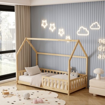 BED FOR KIDS WITH FENCE PHYLLIS FK679.01 t.MONTESSORI SOLID PINE WOOD IN NATURAL- 190x90cm. BED FOR KIDS WITH FENCE PHYLLIS FK679.01 t.MONTESSORI SOLID PINE WOOD IN NATURAL- 190x90cm.