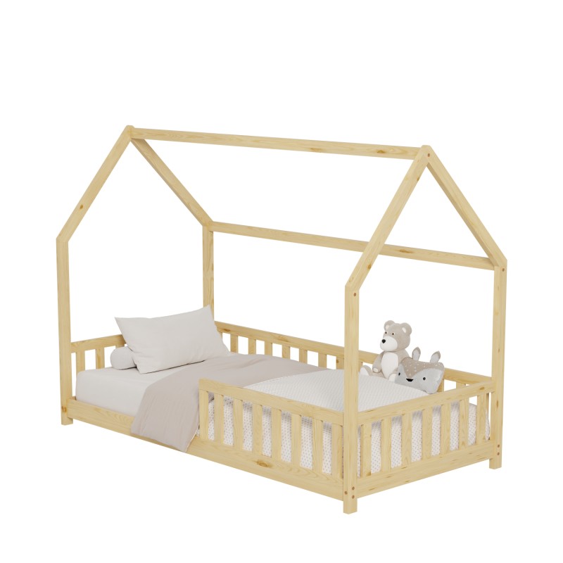 BED FOR KIDS WITH FENCE PHYLLIS FK679.01 t.MONTESSORI SOLID PINE WOOD IN NATURAL- 190x90cm. BED FOR KIDS WITH FENCE PHYLLIS FK679.01 t.MONTESSORI SOLID PINE WOOD IN NATURAL- 190x90cm.