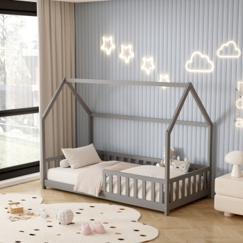 BED FOR KIDS WITH FENCE PHYLLIS FK679.05 t.MONTESSORI SOLID PINE WOOD IN GREY- 190x90cm. BED FOR KIDS WITH FENCE PHYLLIS FK679.05 t.MONTESSORI SOLID PINE WOOD IN GREY- 190x90cm.